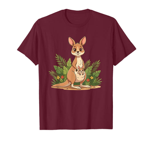 Cute Kangaroo Mom with Baby Joey in Jungle T-Shirt