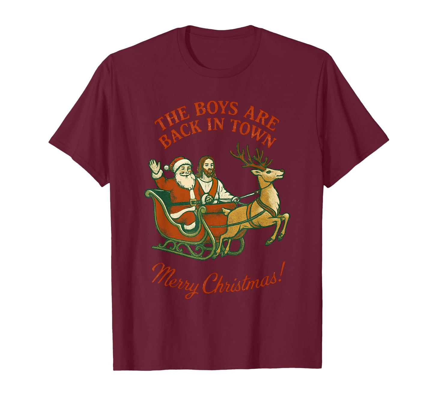 The Boys are Back in Town Christmas Jesus and Santa Vintage T-Shirt