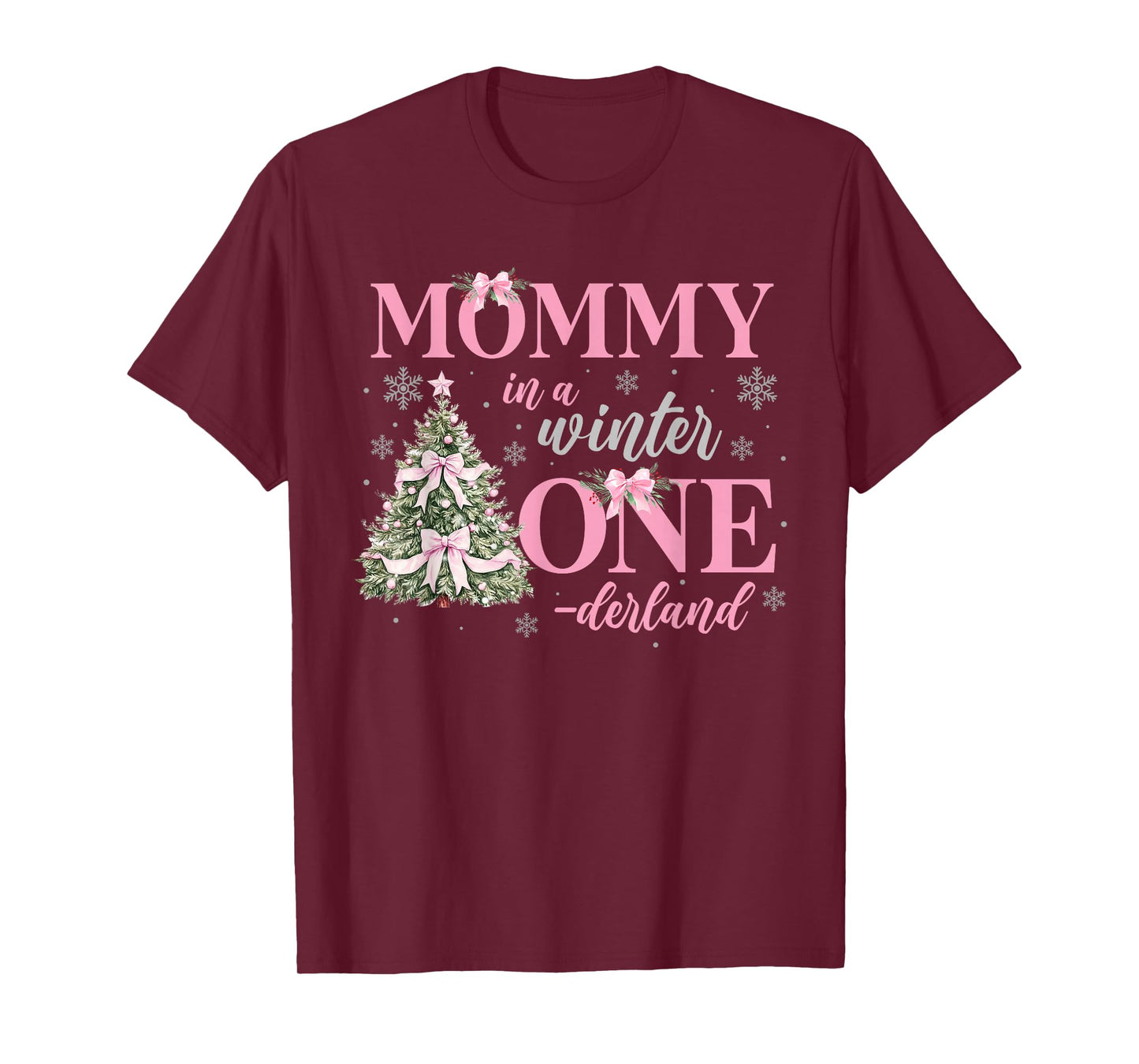 Mommy in a Winter Onederland Birthday Girl Christmas Tree T-Shirt