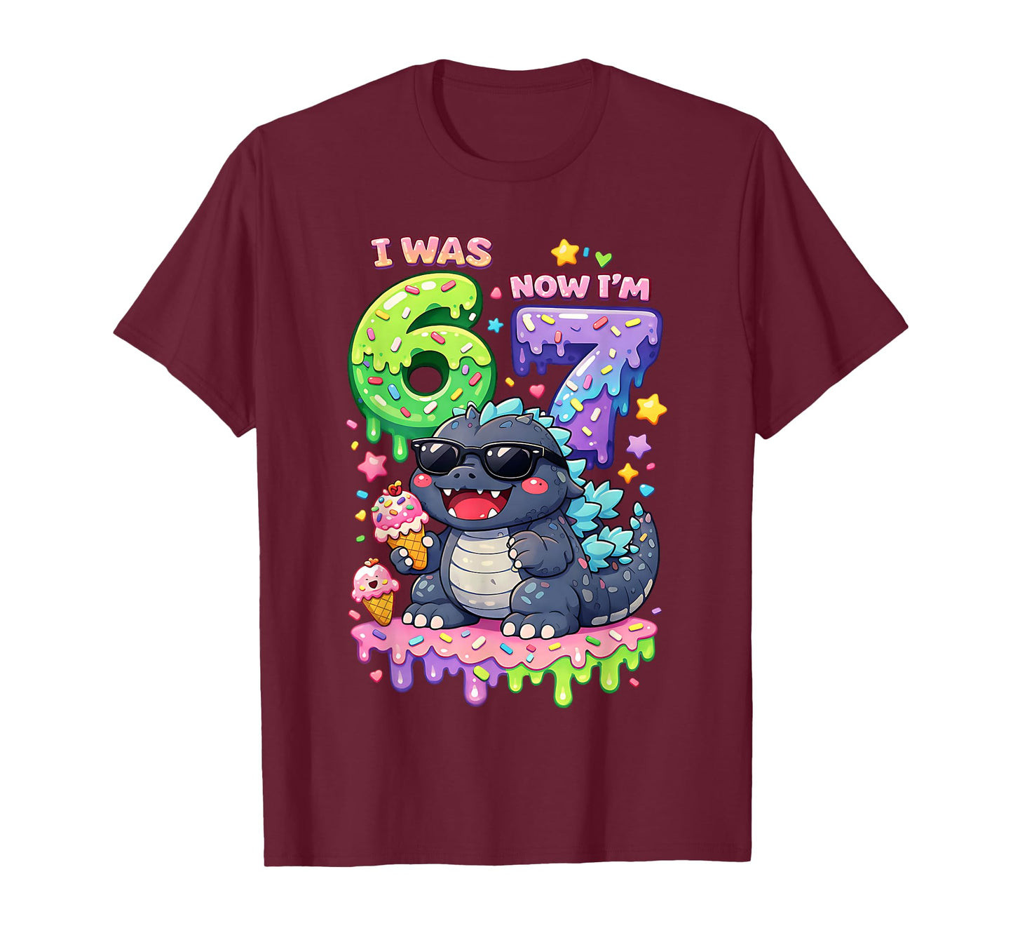 I was 6 Now I'm 7 Birthday 67 Meme Kaiju Ice Cream Kawaii T-Shirt