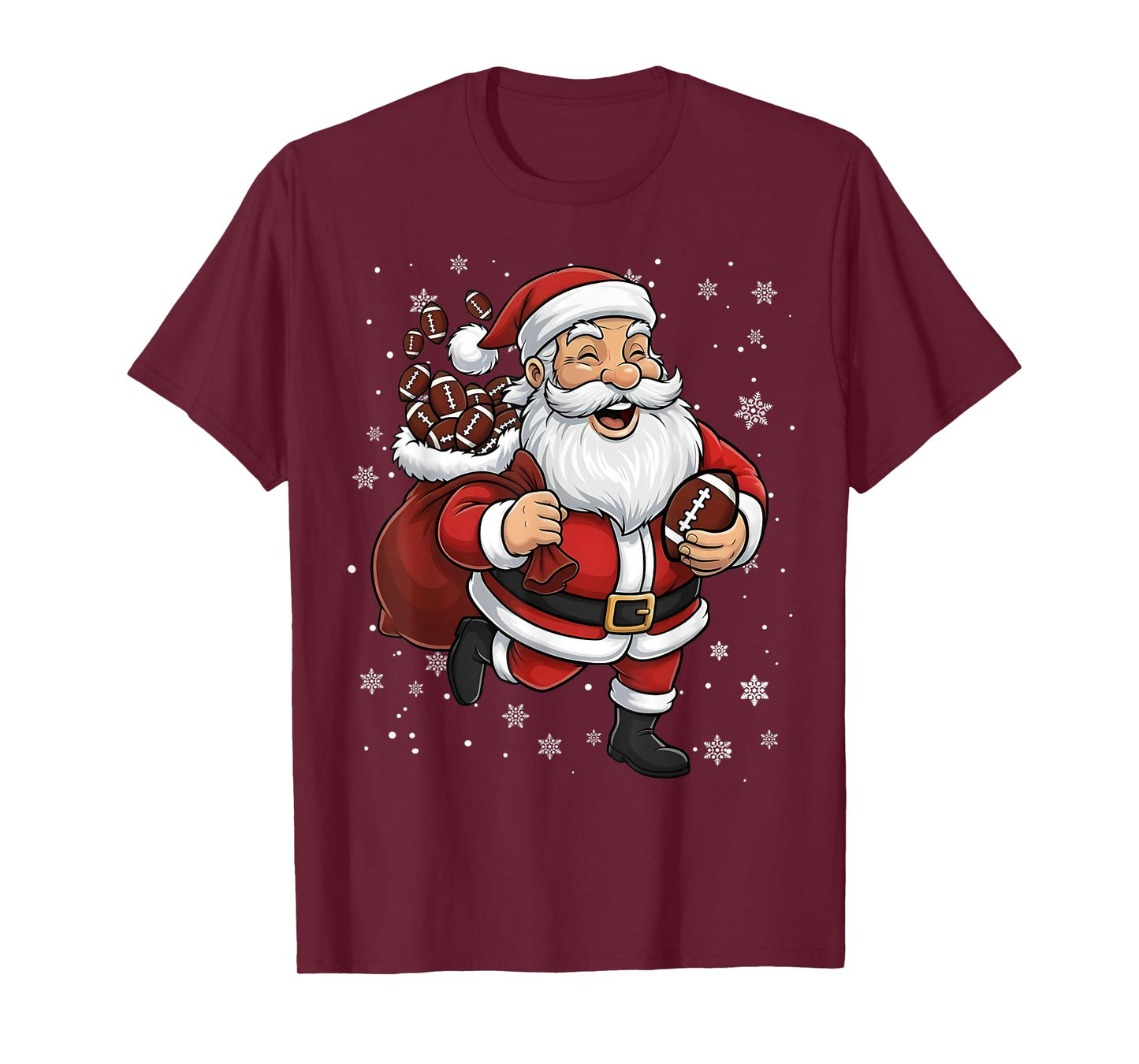 Santa Playing Football Men Boys Christmas Football Players T-Shirt