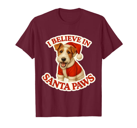 I Believe in Santa Paws Wire Fox Terrier Dog Merry Christmas T-Shirt