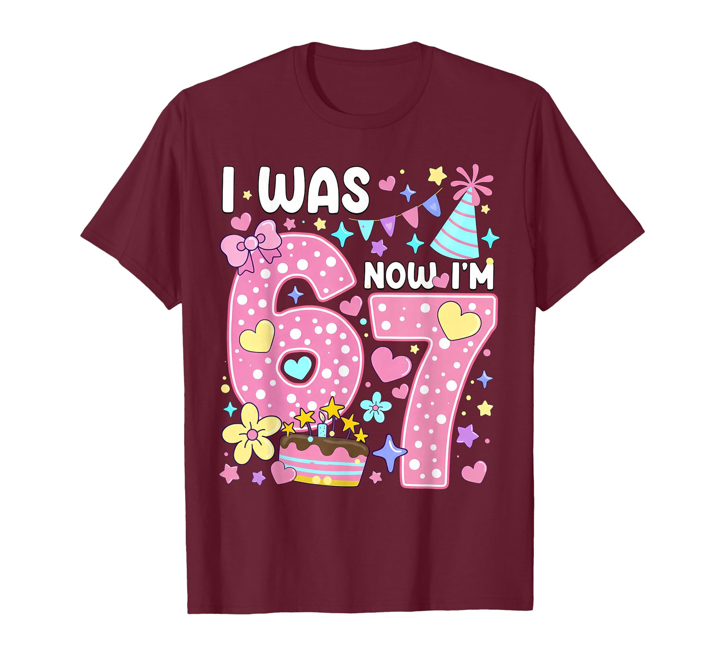 7th Birthday Girl Funny Six Seven I was 6 Now I'm 7 Year Old T-Shirt
