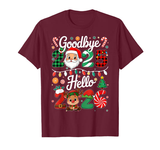 Goodbye 2025 Hello 2026 Happy New Year's Eve Christmas Xmas T-Shirt