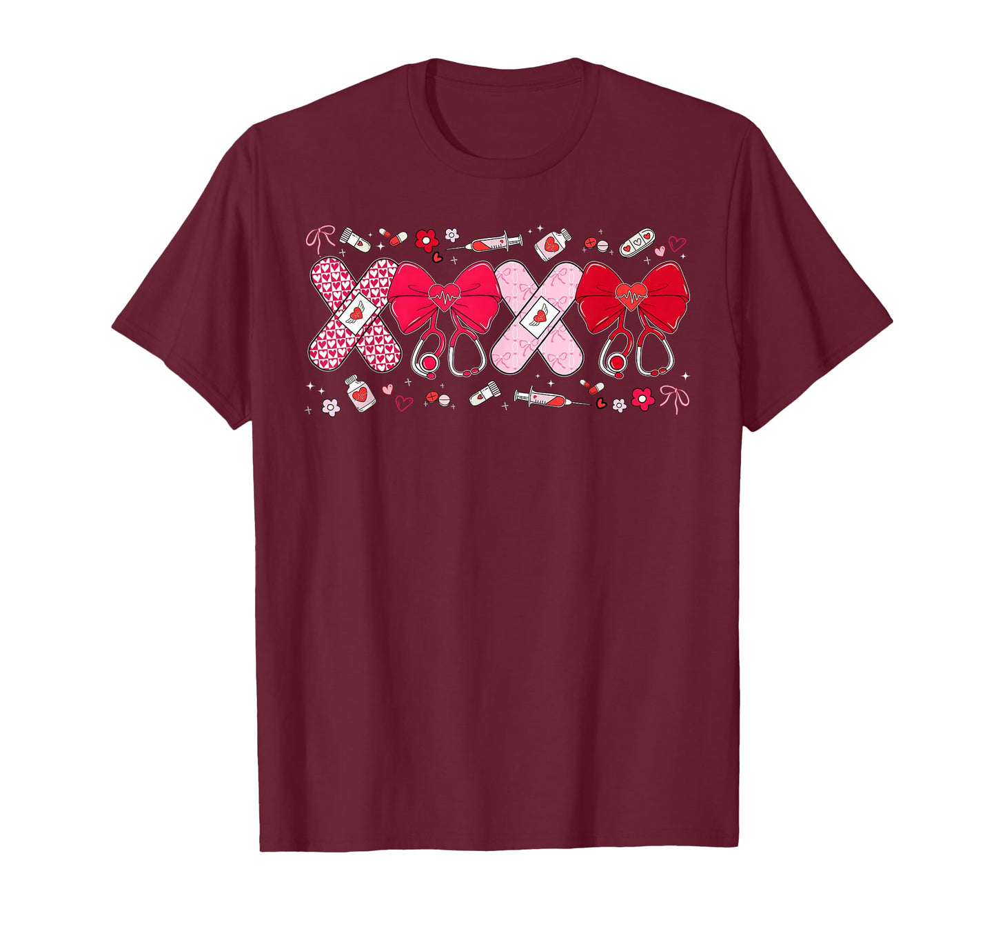 Nurse Valentine Day XOXO Stethoscope Coquette Bow Women T-Shirt