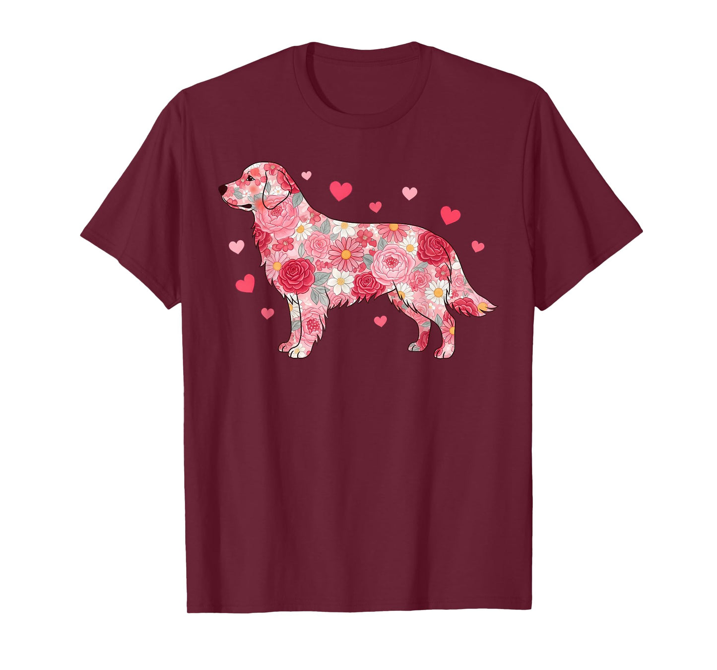 Floral Golden Retriever Heart Botanical Puppy Love T-Shirt
