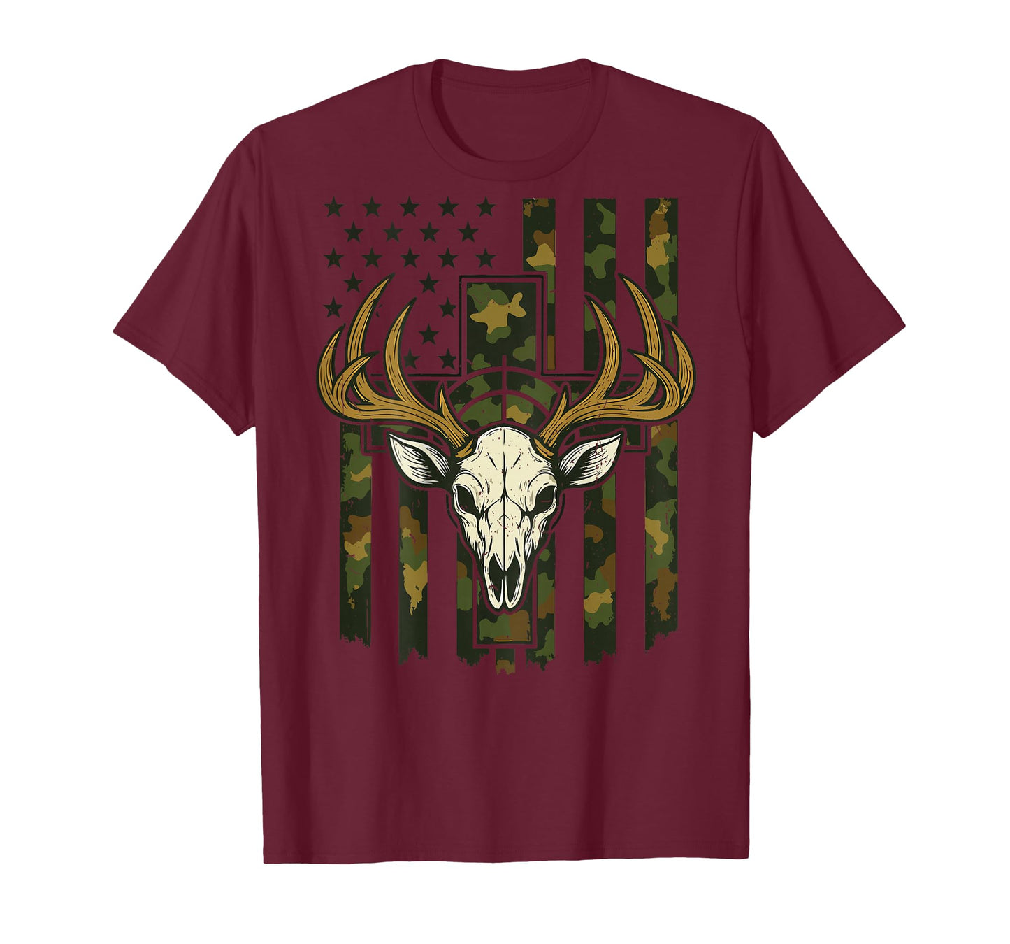 Camo Deer Hunting Elk Skull American Flag Christian Cross T-Shirt