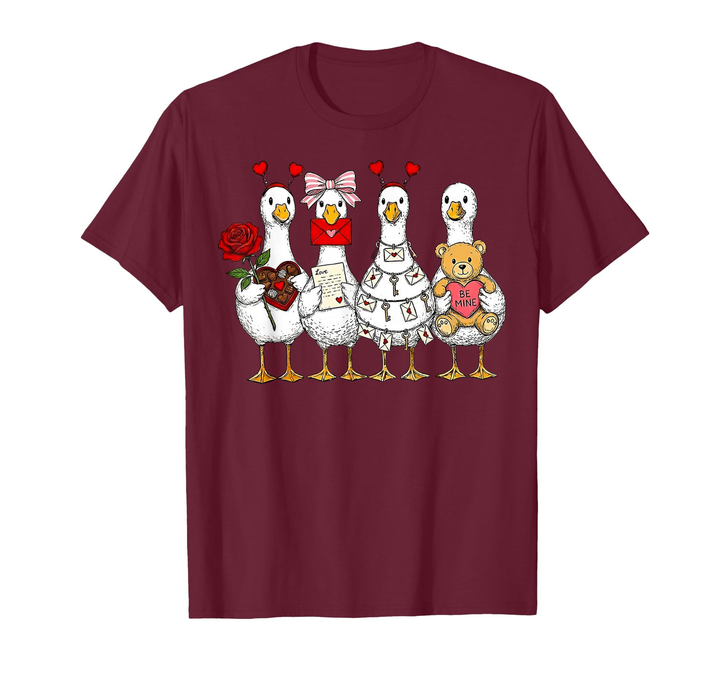 Funny Goose Happy Valentine Goose Cute Heart Lover Men Women T-Shirt