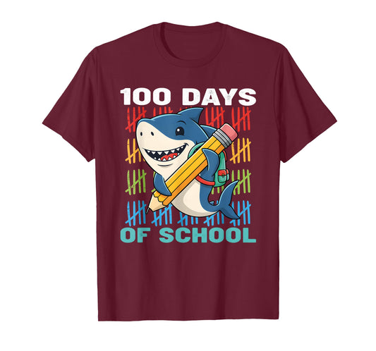 100 Days of School Shark 100th Day Toddler Boys Kids T-Shirt