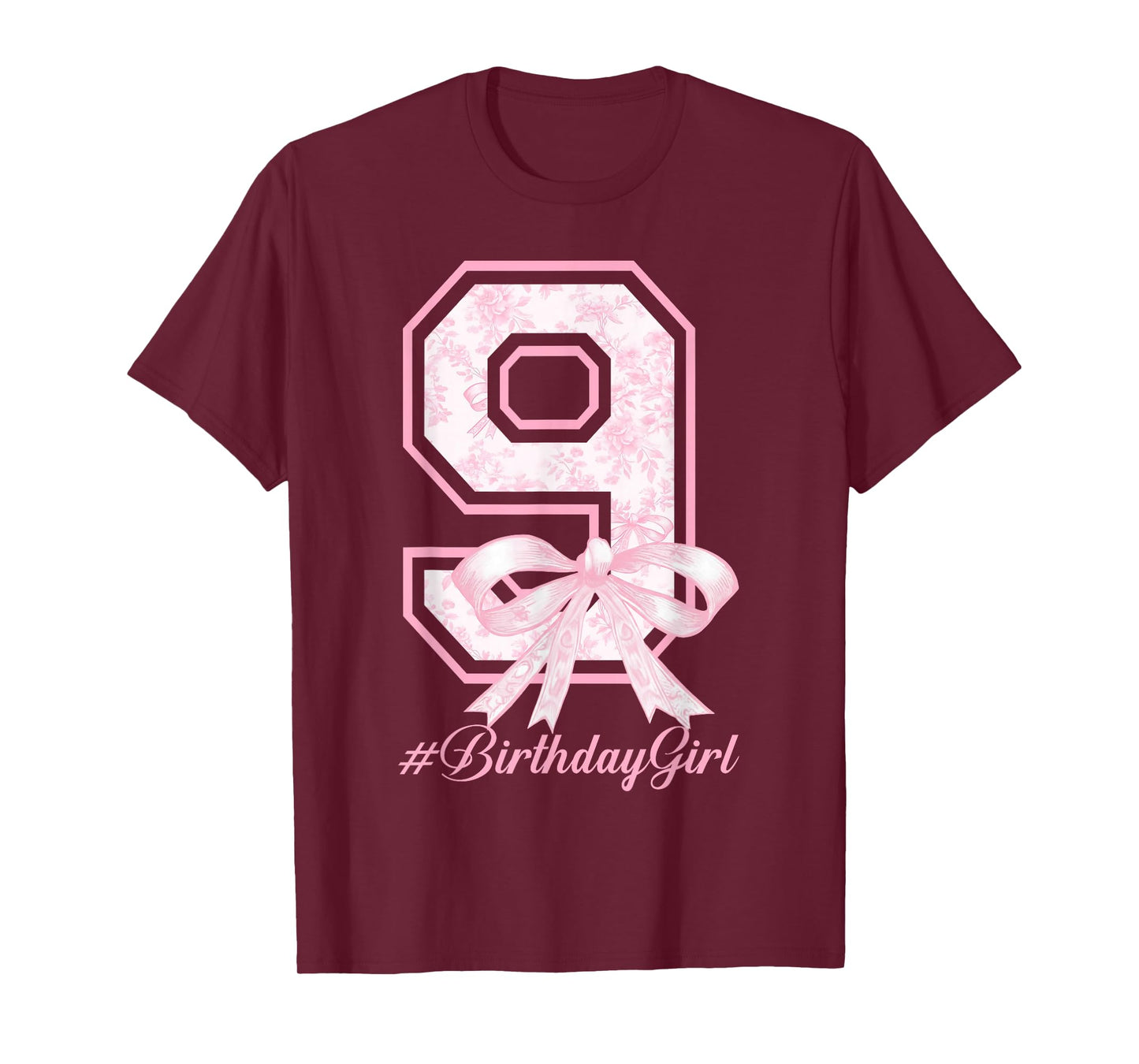 Birthday Girl 9th Birthday Pink Floral Coquette Bow 9yr Bday T-Shirt