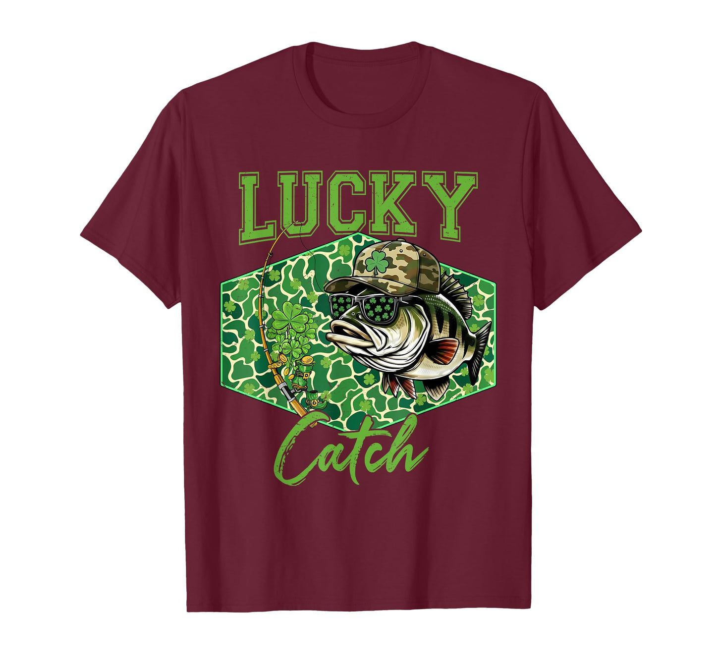 Lucky Catch Bass Fishing Fisherman St Patricks Day T-Shirt