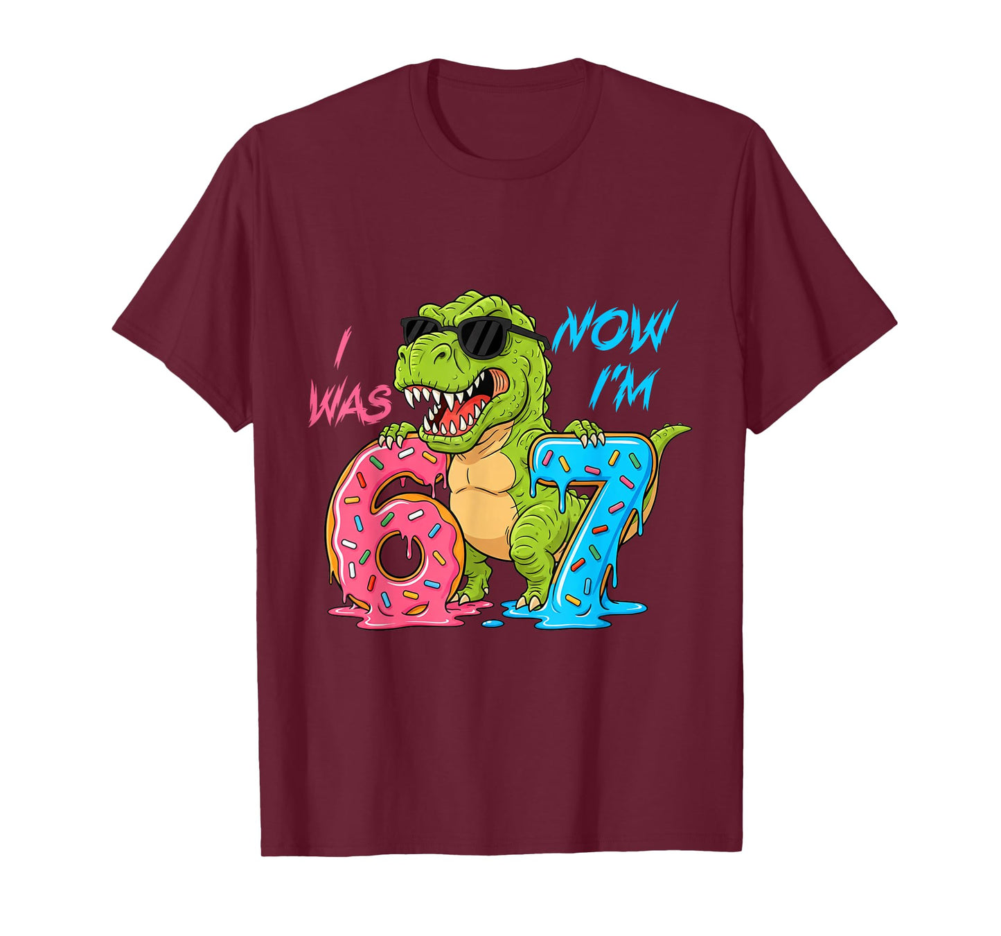 I was Six Now I'm Seven T-Rex Dinosaur 67 Meme 7th Birthday T-Shirt