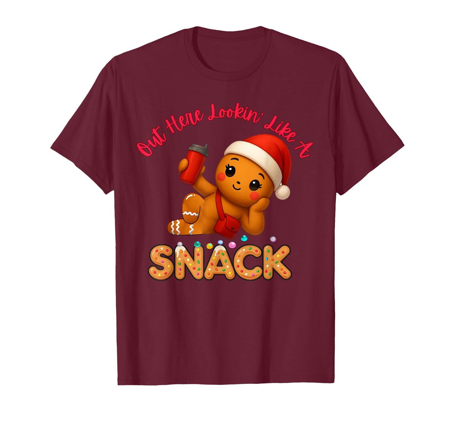 Out Here Looking Like A Snack Funny Xmas Light Gingerbread T-Shirt