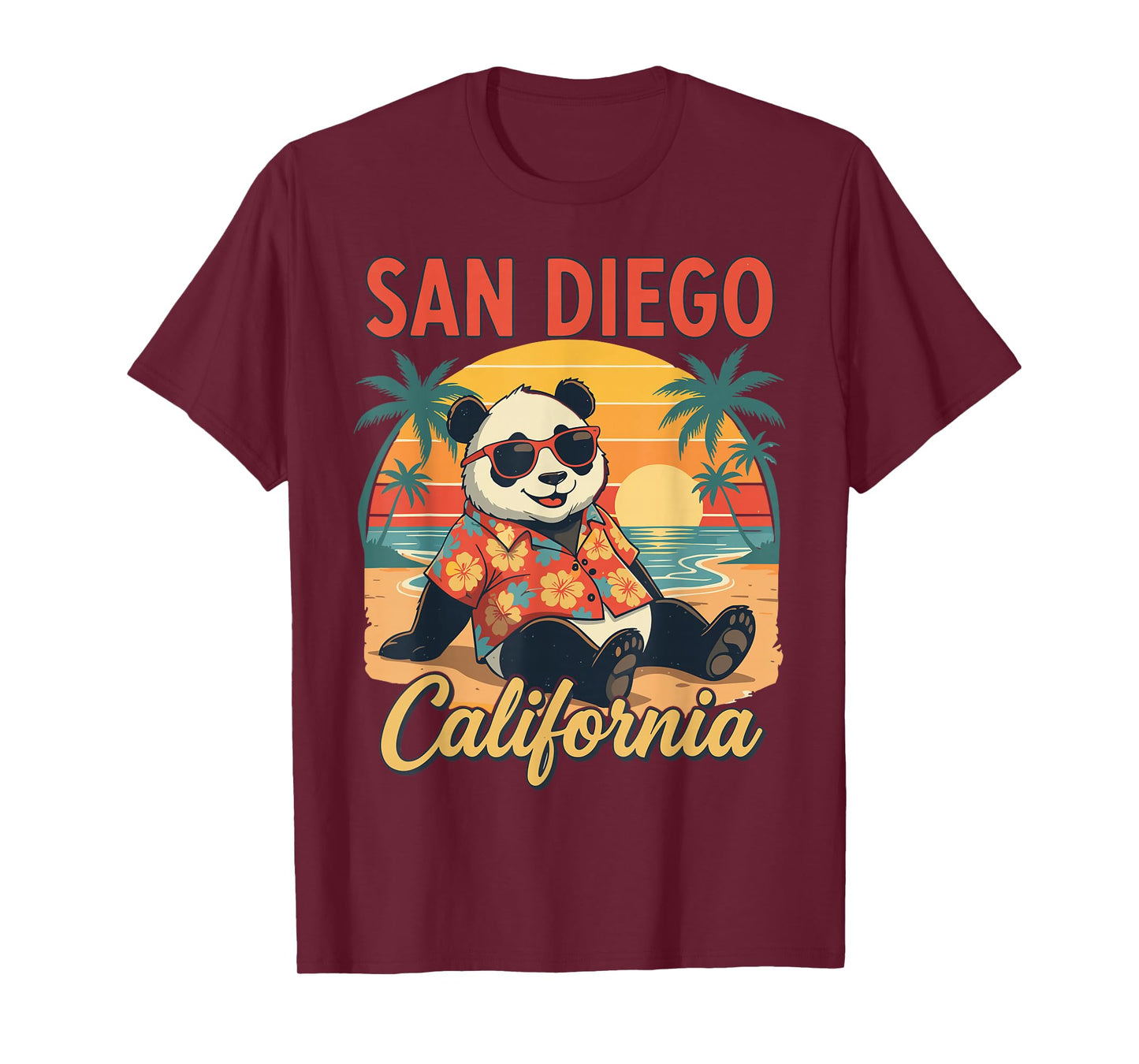 San Diego California Panda Beach Retro Sunset T-Shirt