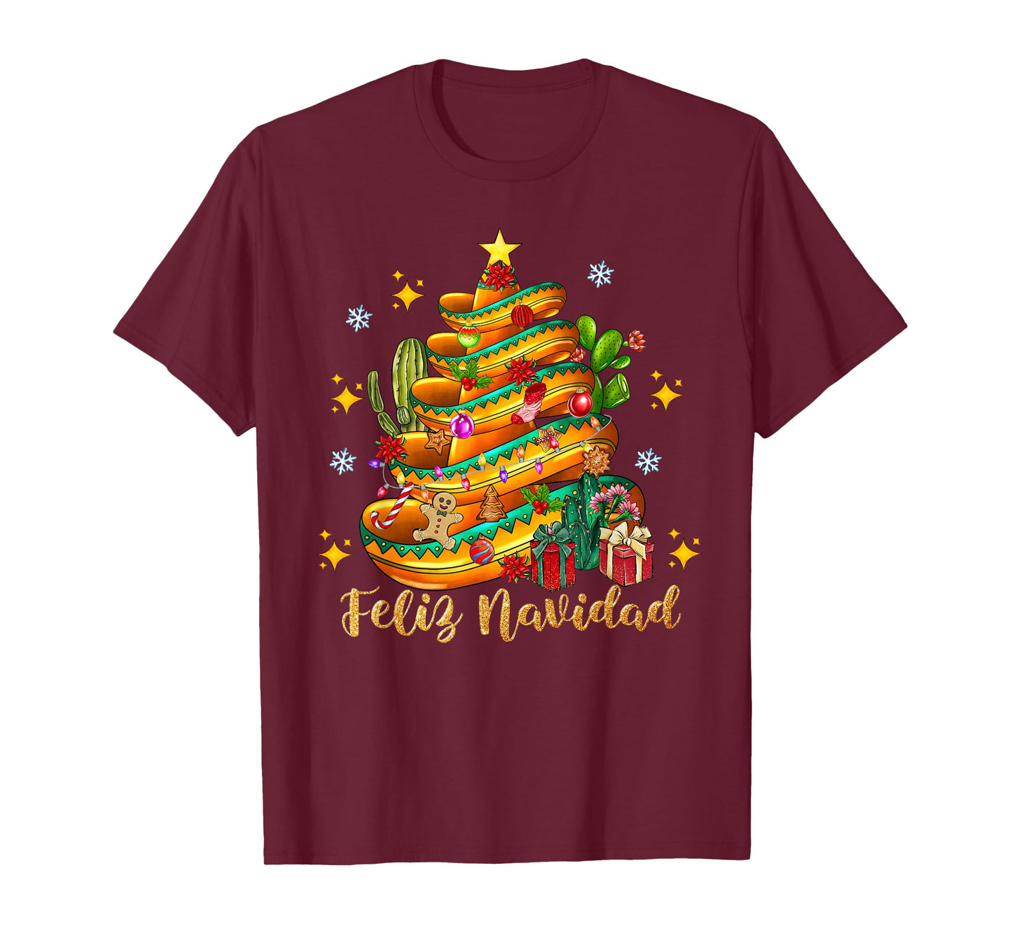 Feliz Navidad 2025 Santa Hat Christmas Tree Spanish Xmas Pjs T-Shirt