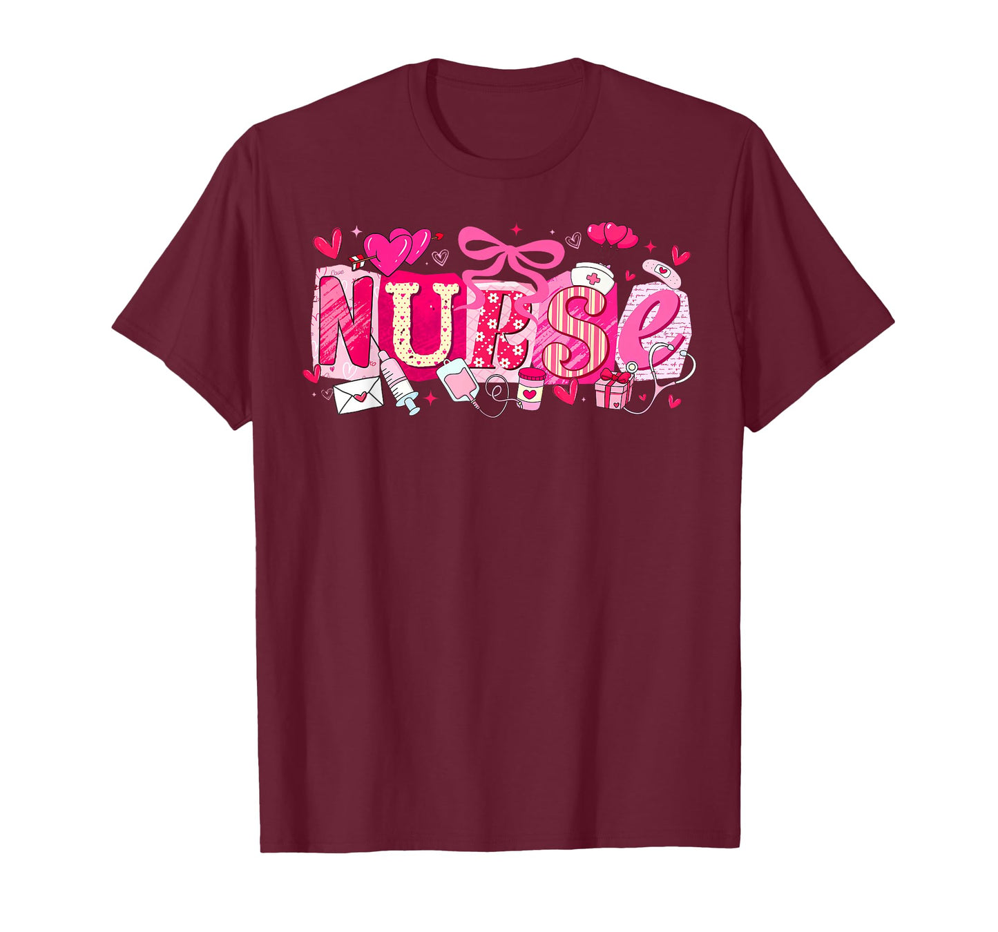 Happy Valentine Nurse Coquette Bow Heart Girl Women T-Shirt