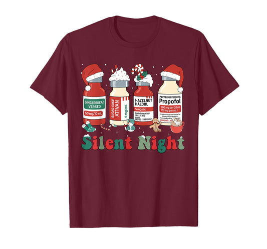 Funny Santa Propofol Silent Night ICU Nurses Merry Christmas T-Shirt