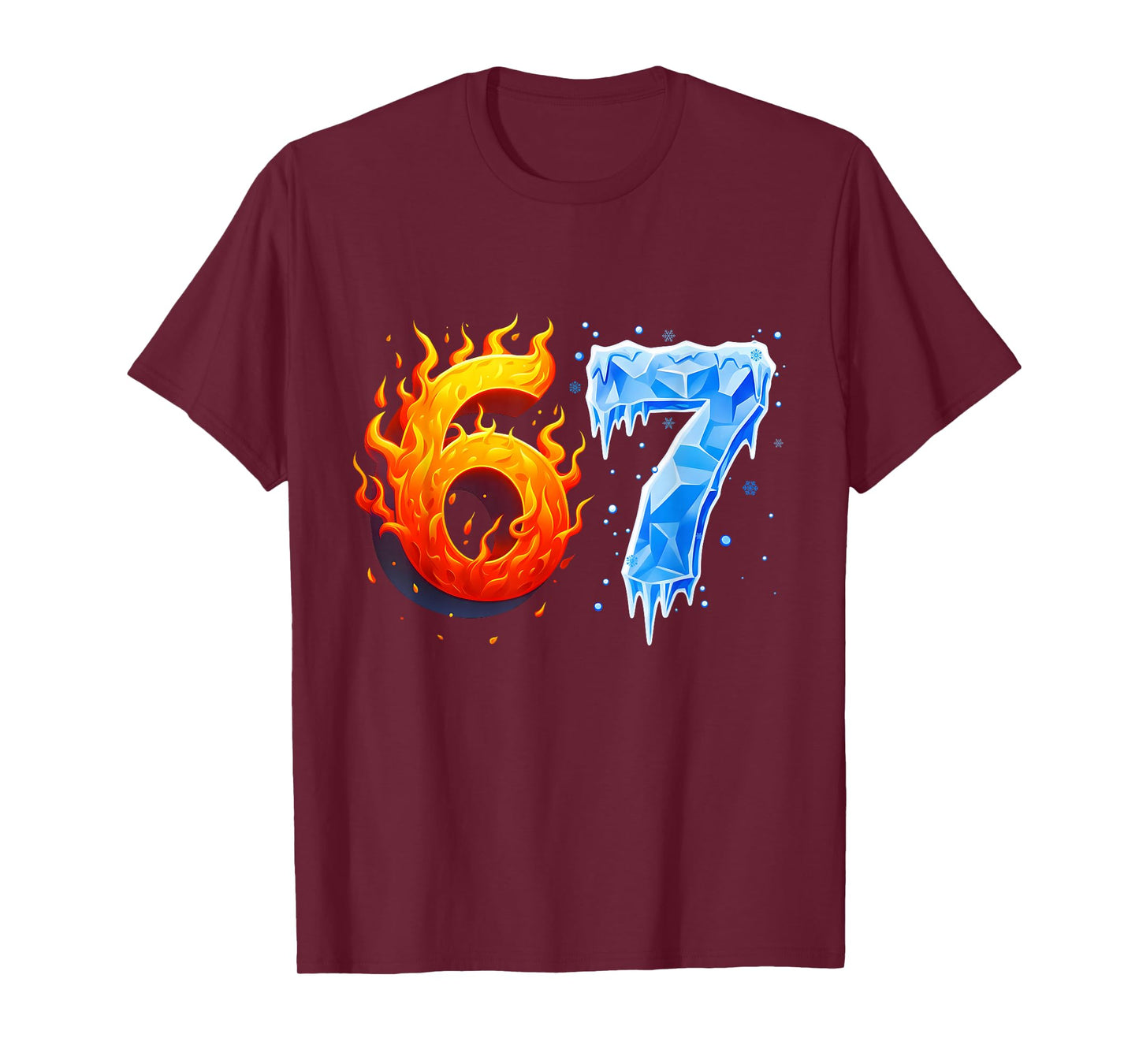 67 Six Seven 6-7 Flaming Ice Funny Teen Kids Brainrot Meme T-Shirt