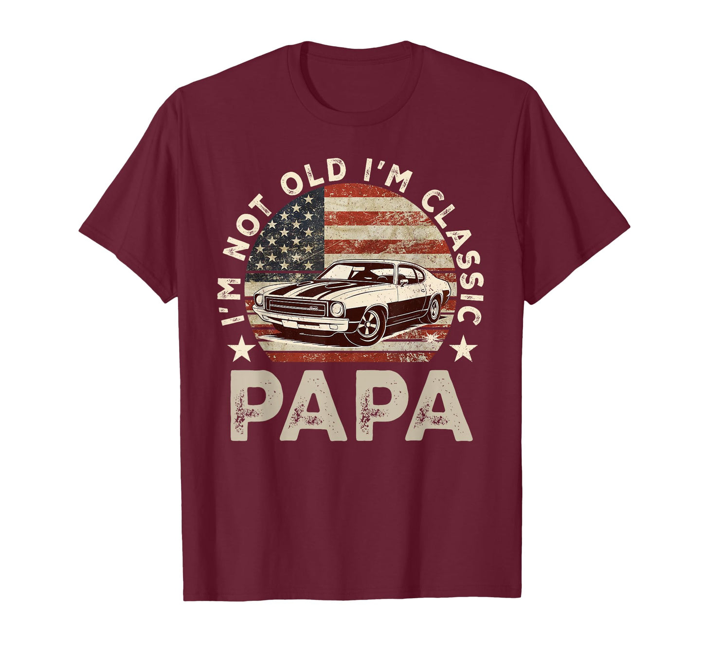 Funny Old Car Classic American US Flag Mens Dad Papa Grandpa T-Shirt