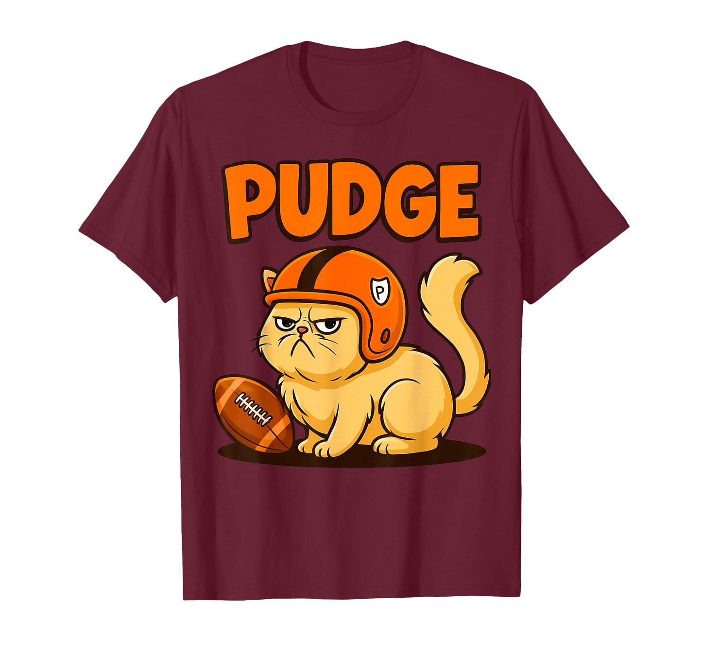 Pudge Grumpy Football Cat T-Shirt
