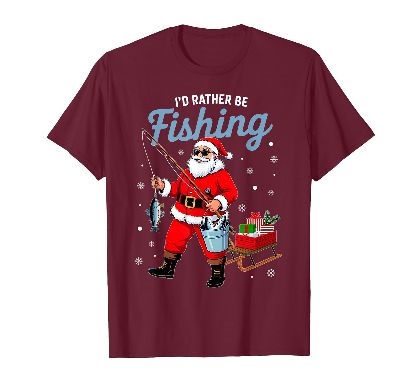 Santa Fishing Christmas Funy Xmas Pajamas Men Dad Fisherman T-Shirt