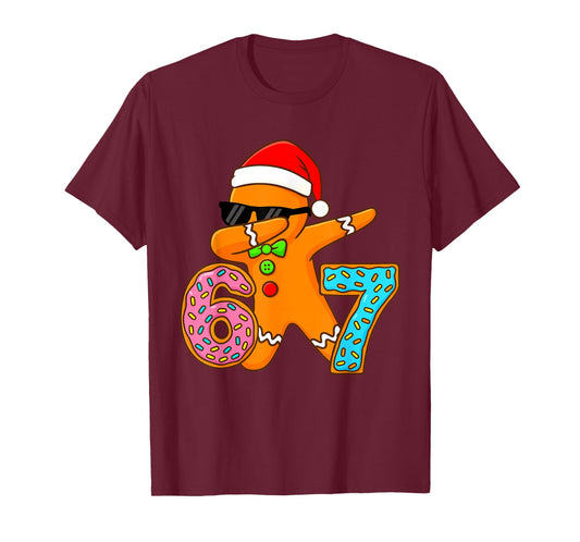 Six Seven Bruh Gingerbread Dabbing Funny Christmas 6 7 Meme T-Shirt