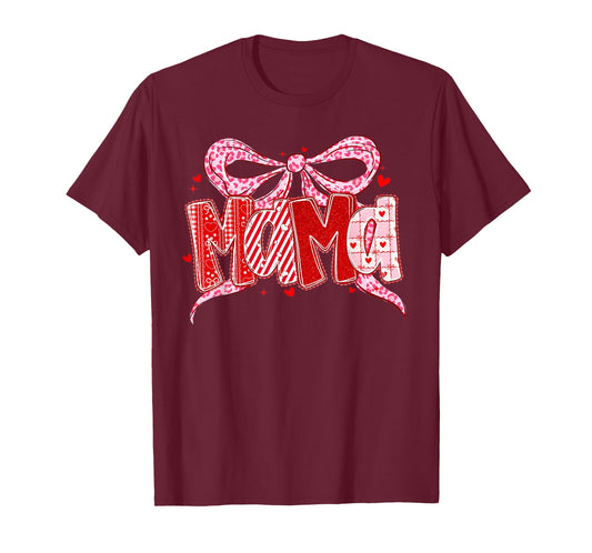Valentine Mama Coquette Leoaprd Bow Mom Mother Women T-Shirt