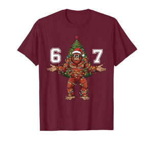 Santa Bigfoot 67 Christmas Tree Xmas Lights Funny Sasquatch T-Shirt