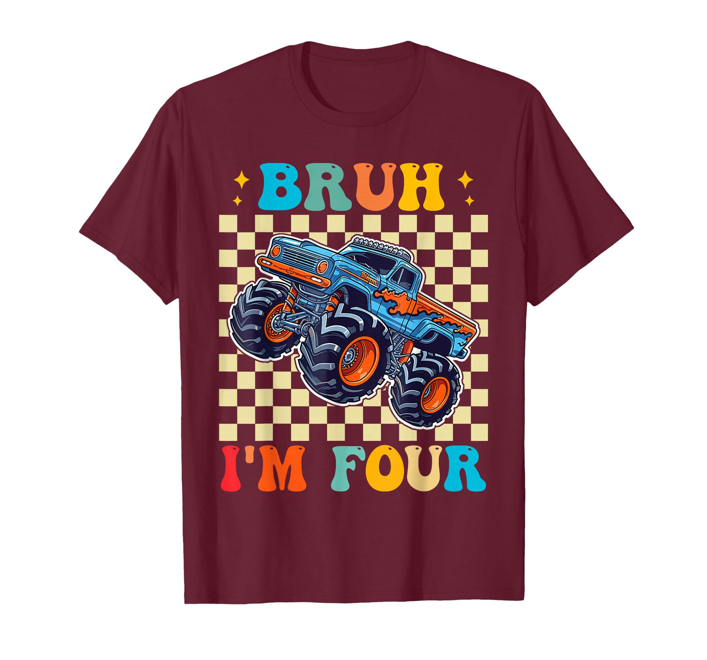 Kids Bruh I'm Four 4 Year Old Monster Truck 4th Birthday Boy T-Shirt