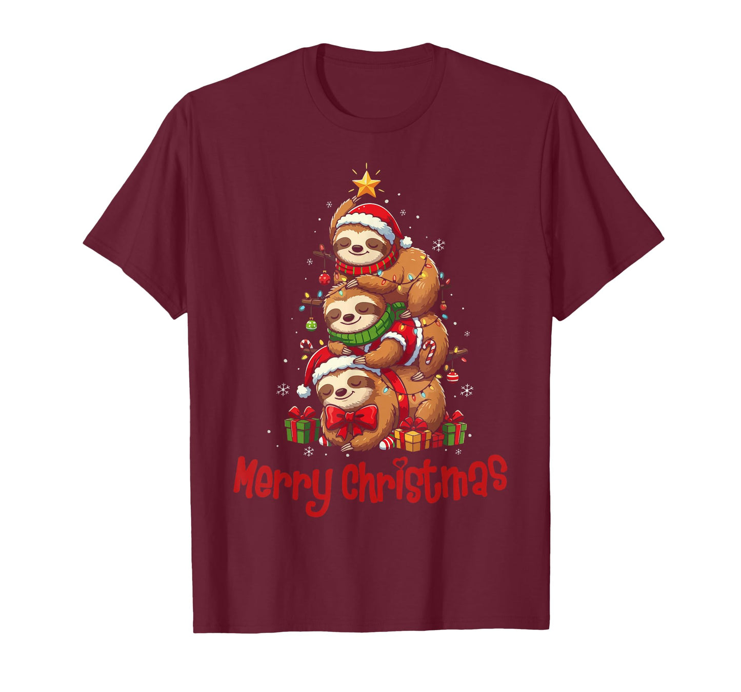 Merry Christmas Cute Sloth Santa Hat Slothmas Animal Lovers T-Shirt