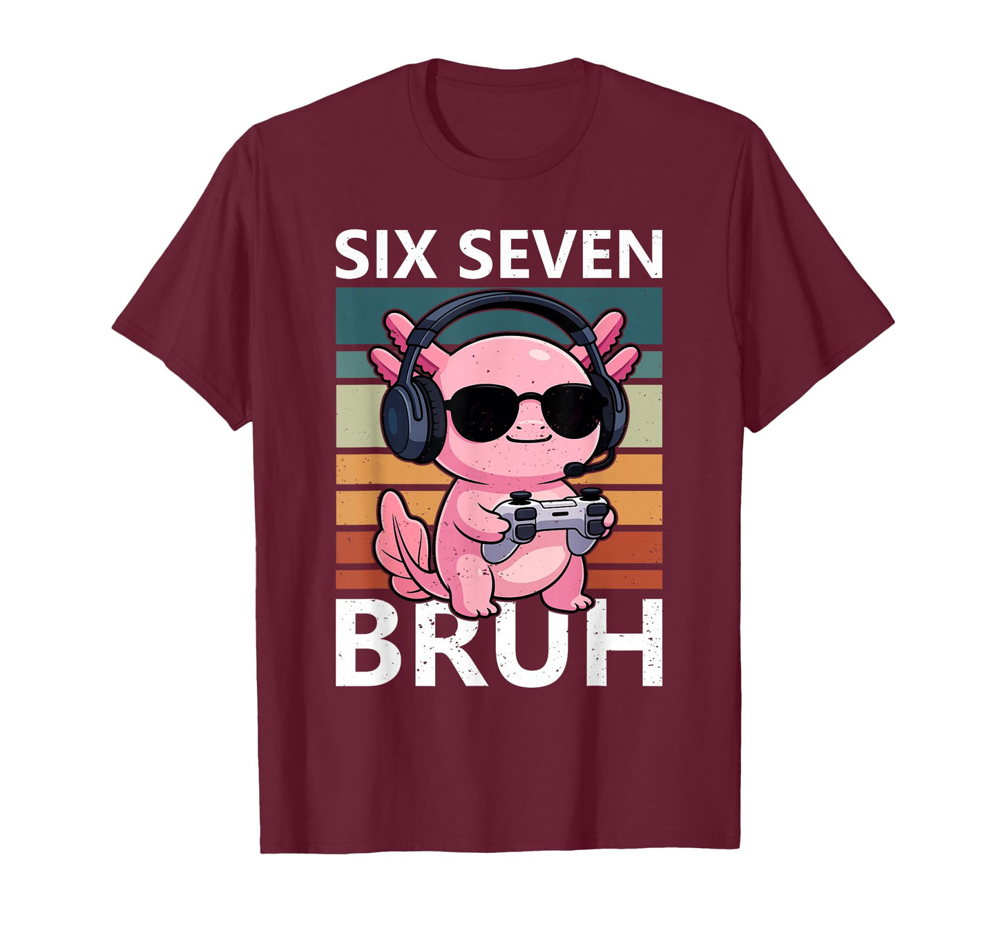 Six Seven Bruh 67 Meme Funny Axolotl Retro Gaming Kids Boys T-Shirt