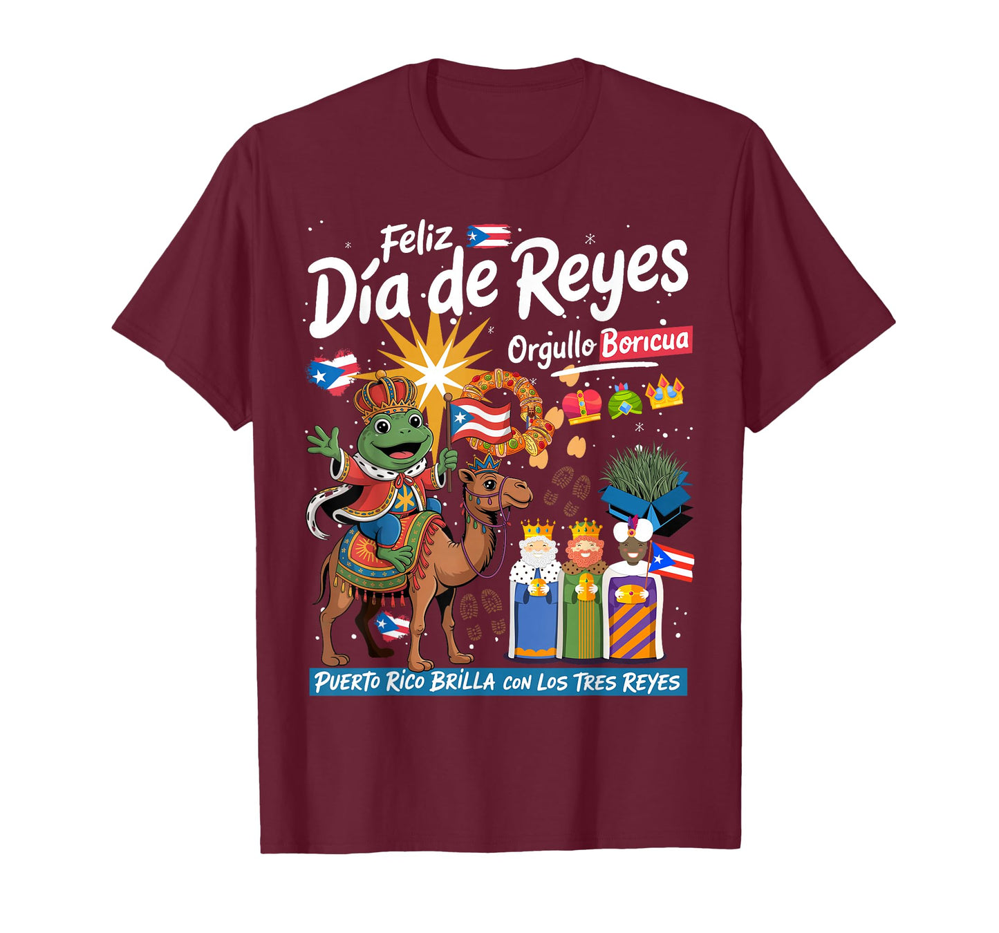 Three Kings Day Puerto Rican Women Idea Coqui Frog Boricua T-Shirt