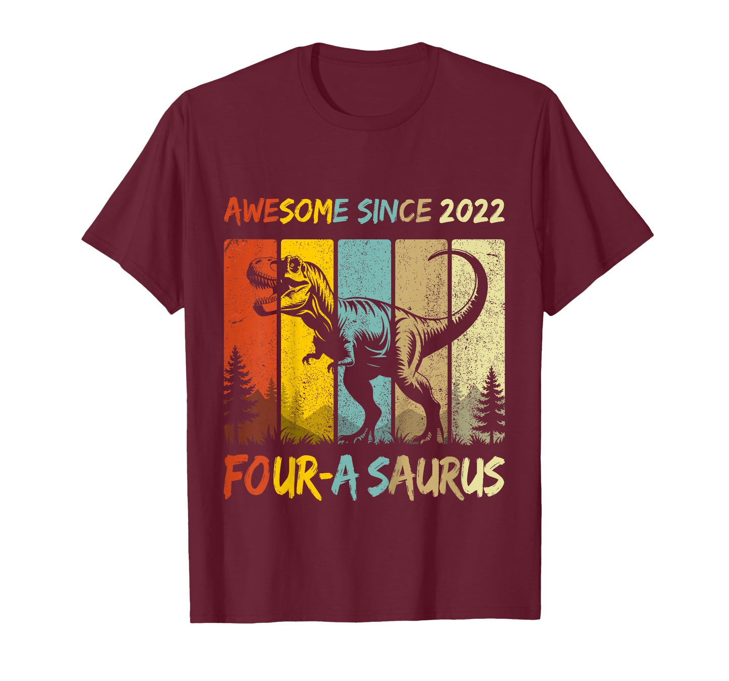 Kids 4 Year Old Dinosaur 4th Birthday Four Saurus Boys Born 2022 T-Shirt