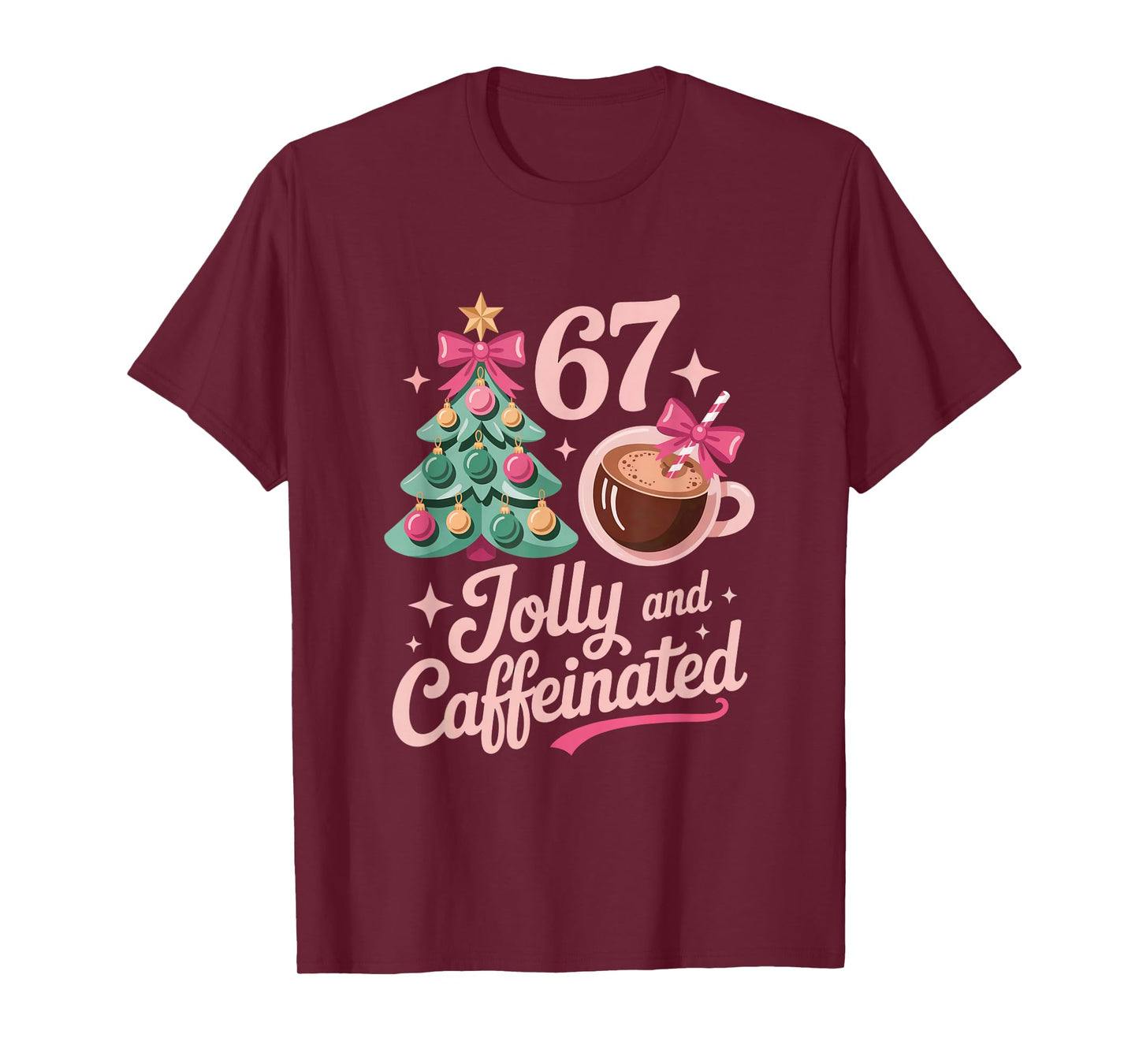 Jolly Caffeinated Coffee Christmas Tree 67 Six Seven Meme T-Shirt