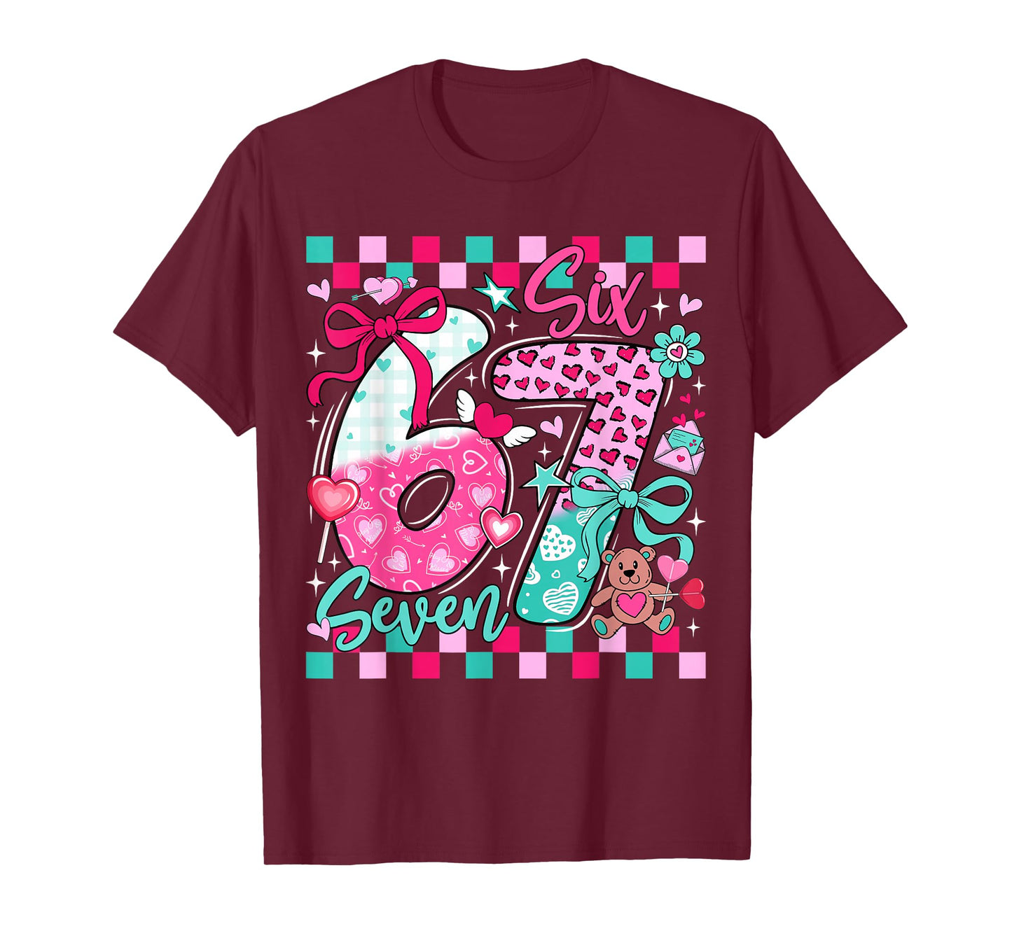 Six Seven Meme 67 Coquette Bow Valentines Day Women Girl Kid T-Shirt