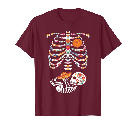 Pregnancy Skeleton Belly Day of The Dead Dia De Los Muertos T-Shirt