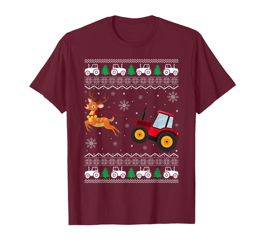 Tractor Ugly Christmas Tree Gifts Holiday Funny Xmas Boys T-Shirt