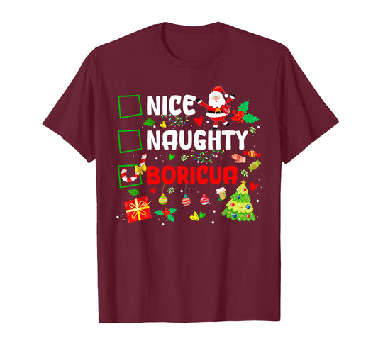 Nice Naughty Boricua Puerto Rico Women Christmas Santa T-Shirt