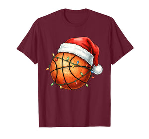 Basketball Christmas Shirt Funny Santa Hat Sport Men Kids T-Shirt