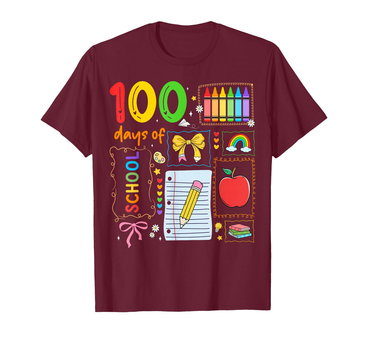 100 Days of School Doodles 100th Day of School Boys Girls T-Shirt