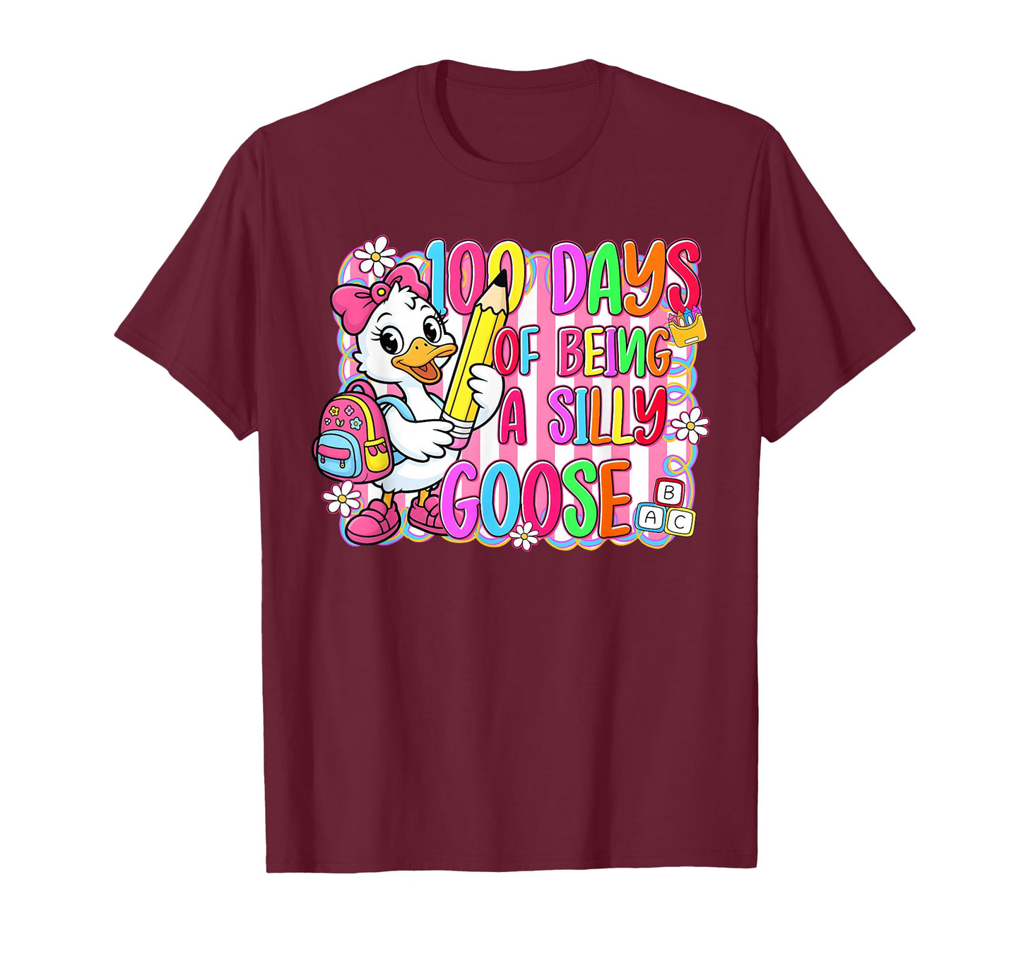 Preppy 100 Days of School Silly Goose 100th Day Teacher Girl T-Shirt