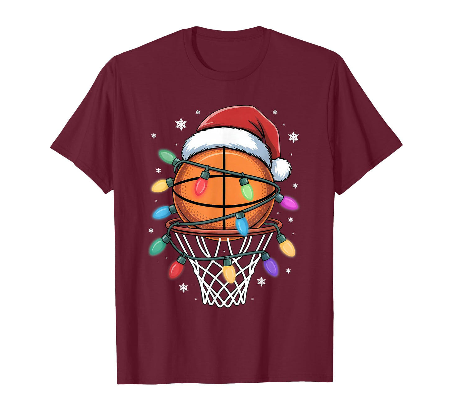 Christmas Basketball Santa Hat Xmas Light Basketball Lover T-Shirt