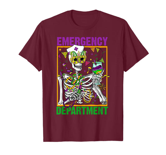 Skeleton Emergency Department Mardi Gras ER Nurse New Orlean T-Shirt