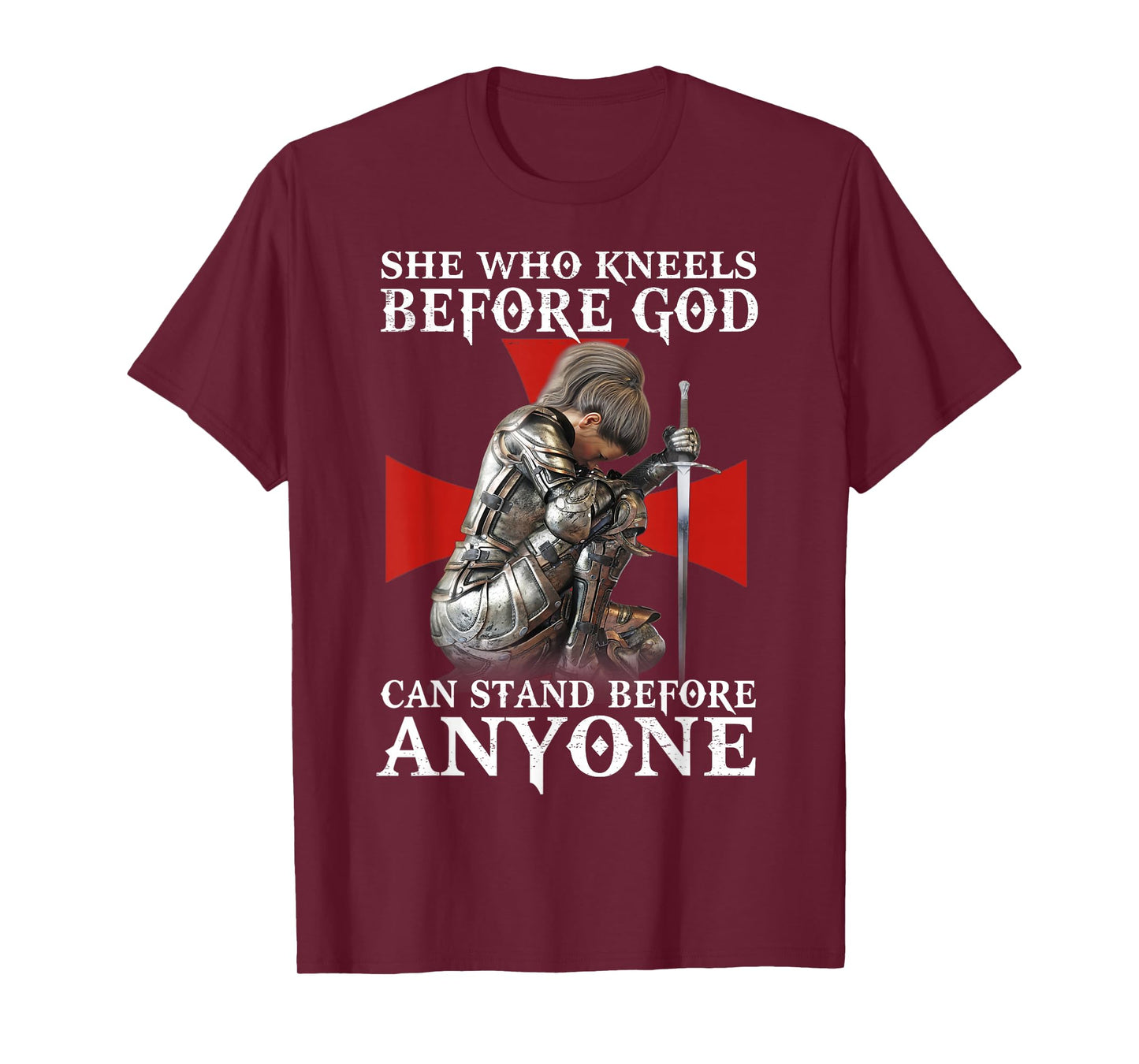 Women Knight Templar Warrior Kneels Before God T-Shirt