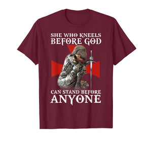 Women Knight Templar Warrior Kneels Before God T-Shirt