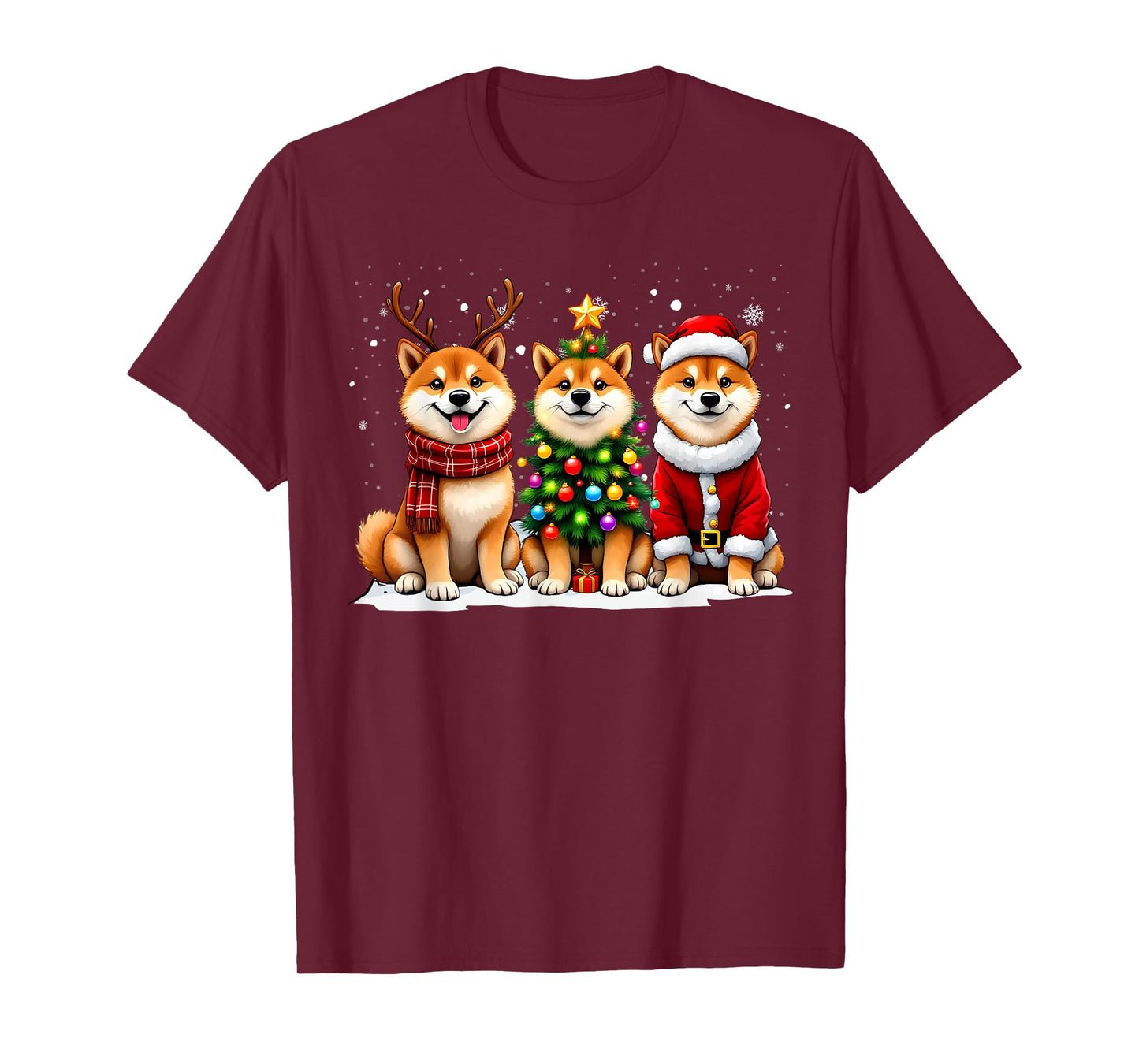 Retro Christmas Shiba Inu Santa Reindeer Dog Lover T-Shirt