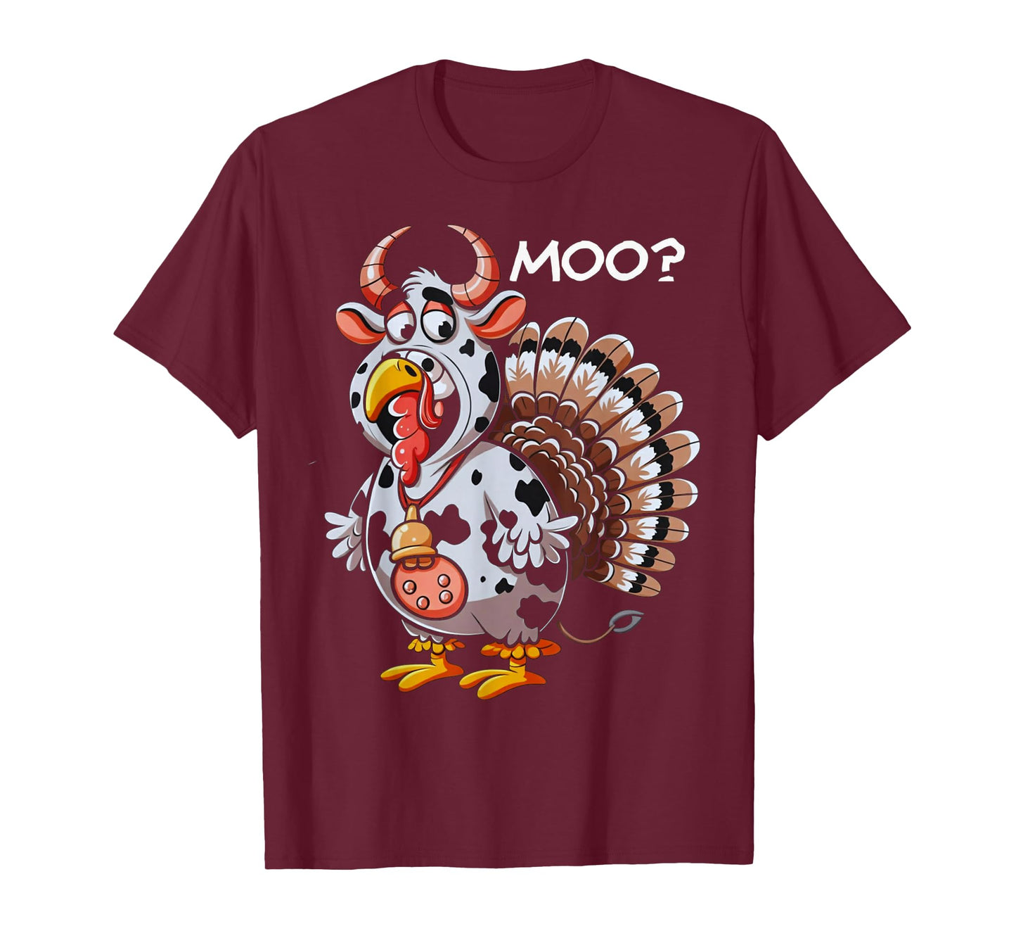 Thanksgiving Turkey Moo Cow Funny Fall Men Women Kids T-Shirt