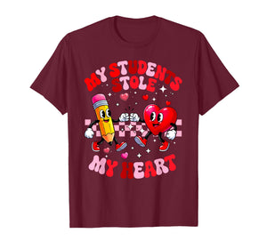 My Students Stole My Heart Groovy Valentine Teacher T-Shirt