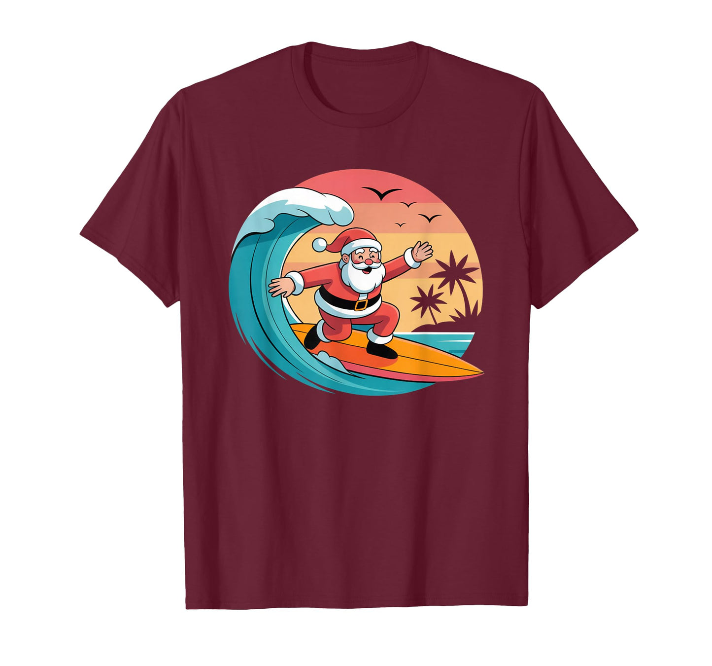 Funny Surfing Santa Claus Vintage Christmas Design T-Shirt