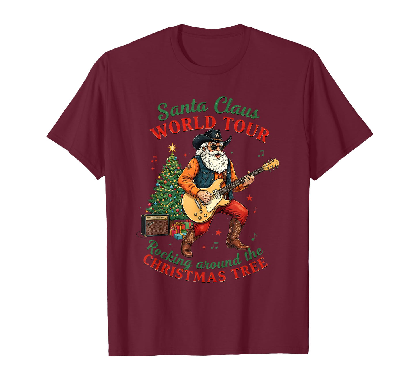 Santa Claus World Tour Rocking Around The Christmas Western T-Shirt